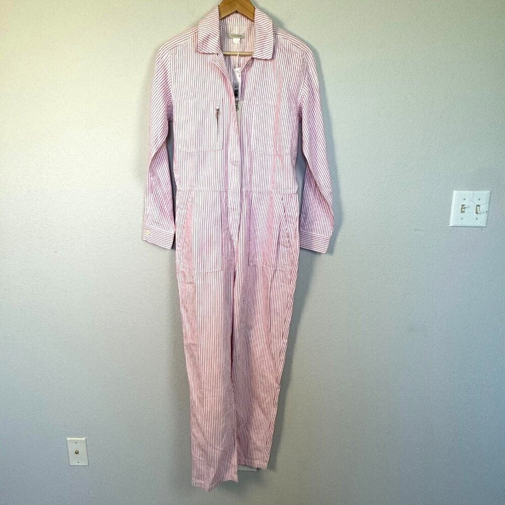 Outerknown Women's Station Jumpsuit Long Sleeve Pockets Pink Striped Size‎ XS